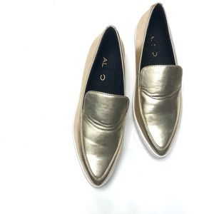 Aldo Metallic Pointed Toe White Rubber Sole Shoes
